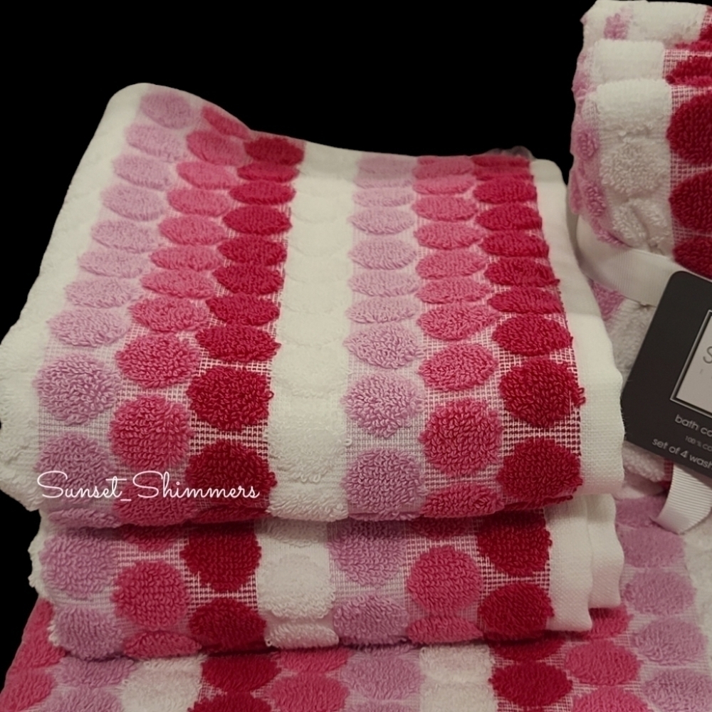 6pc Soho Living Bath Hand Tip Striped Dot Pink Ombre Towel Set New - Picture 4 of 11